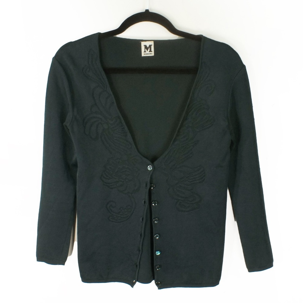 Vintage Missoni Knit Dark Green Cardigan Sweater Top